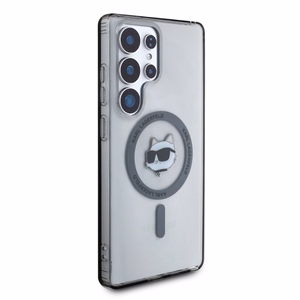 Karl Lagerfeld mygtukinis Choupette Head atspausdintas logotipas Magnētinis Samsung Galaxy S25 Ultra dėklas juodas