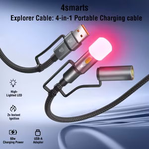 4in1 USB-C laidų rinkinys Explorer 60W 1m juodas