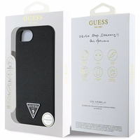 Guess Grained Triangle MagSafe dėklas telefonui iPhone 16e - juoda