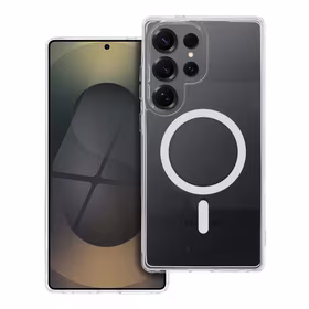 Dėklas telefonui Drop Glue spalvotas žiedinis magnētinis dangtelis suderinamas su MagSafe, skirtas SAMSUNG S25 ULTRA, baltas