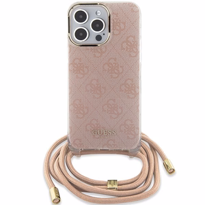 Guess Crossbody Cord 4G Print dėklas telefonui iPhone 15 Pro – rožinis