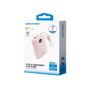 Vention 10000 mAh išorinis akumuliatorius 2xUSB-C 1xUSB-A 22,5 W, rožinis