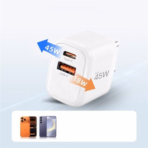 "Tech-Protect" NCA45W-GAN 2 prievadų USB-C / USB-A 45 W sieninis įkroviklis - baltas