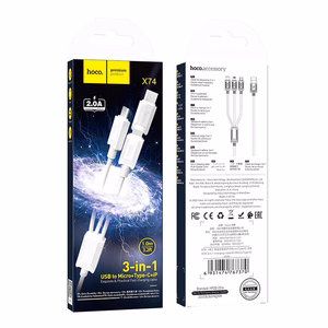 Laidas 3in1 USB A į Lightning / Micro USB / USB C Hoco 2A 1 m X74 baltas