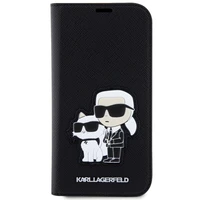 Karl Lagerfeld KLBKP14LSANKCPK iPhone 14 Pro 6.1" knygos tipo dėklas juodas Saffiano Karl & Choupette