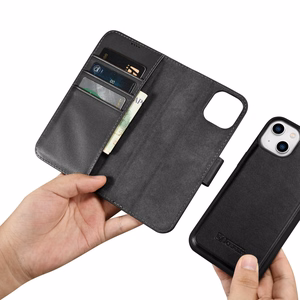 Чехол iCarer Wallet 2in1 для iPhone 14 Plus Anti-RFID кожаный с откидной крышкой чёрный
