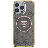 Guess IML Metal Glitter 4G Circle Triangle Magnetinis dėklas telefonui iPhone 16 Pro Max - rudas