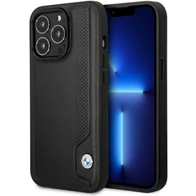 Dėklas telefonui BMW BMHCP14X22RBDK iPhone 14 Pro Max 6.7" juodas/juodas kietas dėklas odos mėlyni taškai