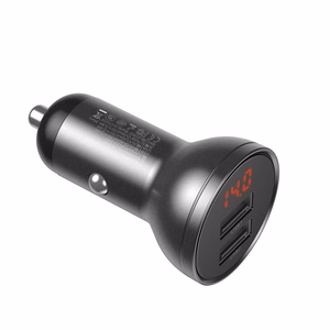 Baseus automobilinis įkroviklis su ekranu, 2x USB, 4,8 A, 24 W (pilkas)