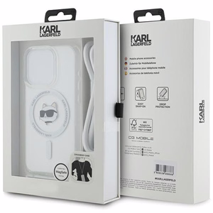 Karl Lagerfeld IML Choupette Head & Cord magnetinis dėklas telefonui iPhone 15 Pro - skaidrus