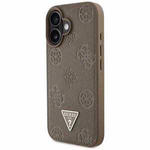Guess Grained Hot Stamp Peony trikampio logotipo magnetinis dėklas telefonui iPhone 16 - rudas