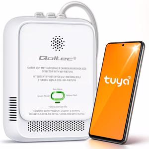 Qoltec 52654 2in1 gamtinių dujų ir anglies monoksido (CO) nuotėkio detektorius | CH4 | CO | NG | Tuya | Wi-Fi | 85dB signalizacija | LED