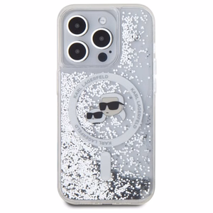 Karl Lagerfeld Skysti blizgučiai Karl & Choupette Head Magnetinis dėklas telefonui iPhone 15 Pro Max - skaidrus