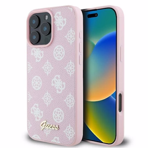Guess Bijūnų užrašas Magnetinis dėklas telefonui iPhone 16 Pro - rožinis