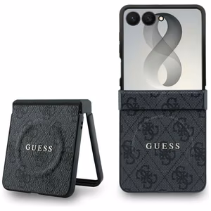 Juodas „Guess 4G Classic MagSafe“ dėklas, skirtas „Samsung Galaxy Z Flip8“