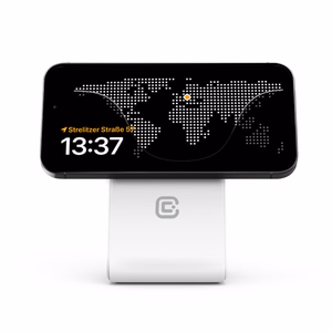 Crong MagSpot Pivot Stand 3 viename belaidis įkroviklis, skirtas iPhone, Apple Watch ir AirPods, suderinamas su MagSafe, baltas
