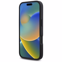 Karl Lagerfeld HC Grūdėtas PU Kortelių lizdas Metalinė Parašas iPhone 16 Pro dėklas - juodas