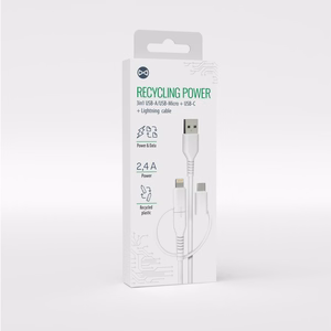 Forever perdirbamas kabelis 3in1 1,5m 2,4A USB-A -USB-C+ microUSB + Lightning KR3W1-00 baltas