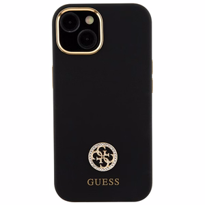 Guess silikoninis Logo Strass 4G dėklas telefonui iPhone 15 - juodas