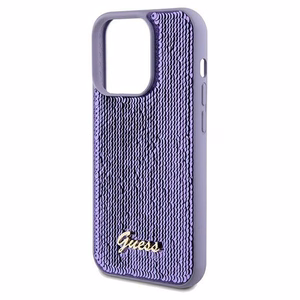 Guess Sequin Script Metal dėklas telefonui iPhone 14 Pro - violetinė