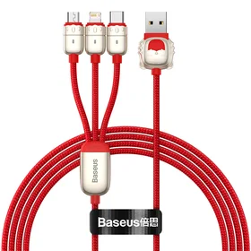 Baseus kabelis Tiger metai 3 viename - USB į Type C, Lightning, Micro USB - 3,5A 1,2 metrai (CASX010009) raudonas