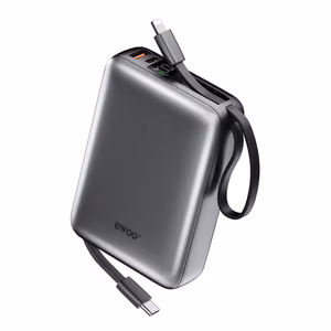 BWOO power bank P73 22.5W 20000 mAh with 2 built-in cables 1x USB-C 1x Lightning black