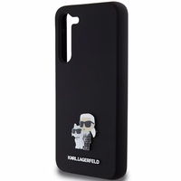 Karl Lagerfeld Silikoninis Karl&Choupette Metal Pin dėklas Samsung Galaxy S24+ - juodas