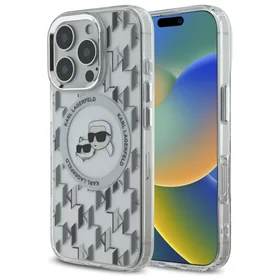 Karl Lagerfeld IML Monogram Karl & Choupette Head Magnetinis dėklas telefonui iPhone 16 Pro Max - skaidrus