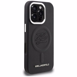 Karl Lagerfeld inicialų ir metalinis logotipas MagSafe dėklas iPhone 16 Pro - juodas