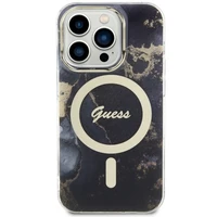 Guess GUHMP14XHTMRSK iPhone 14 Pro Max 6.7" juodas kietas dėklas Golden Marble Magnetinis