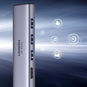 Ugreen daugiafunkcis HUB USB Type C - 3x USB 3.2 Gen 1 / HDMI 4K 60Hz / SD ir TF kortelių skaitytuvas pilkas (60383 CM511)