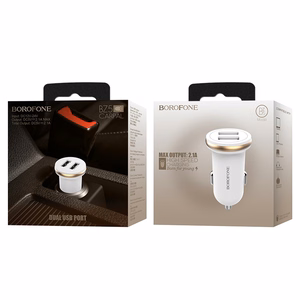 Borofone BZ5 CarPal car charger with 2 USB-A ports, 5 V / 2.1 A total, white