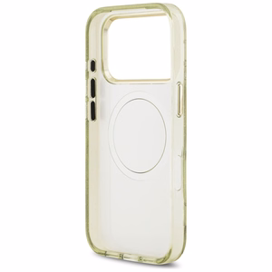 GUESS dėklas telefonui IPHONE 17 Pro Max, suderinamas su MagSafe GUHMP17XHFLPEDN (IML metalizuotos blizgios gėlės trikampis) žalias