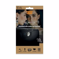 PanzerGlass E2E Microfracture antibakterinis stiklas su Swarovsky kristalu kameros dangteliu iPhone 13/13 Pro - su juodu rėmeliu