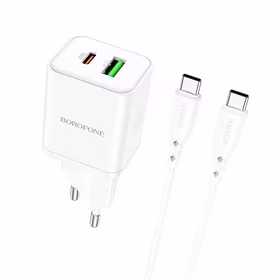 Įkroviklis Borofone BN7 20W USB-C/USB-A + USB-C to USB-C cable 1.0m baltas