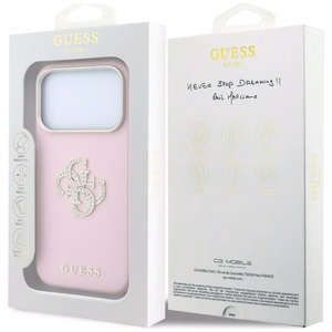 Guess Smooth & Big Strass Logo dėklas iPhone 18 Pro / 17 Pro – rožinis