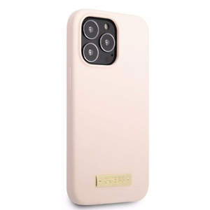 Guess GUHMP13LSPLP iPhone 13 Pro / 13 6.1" rožinis/rožinis kietas dėklas Silikoninis Logo Plate Magnetinis