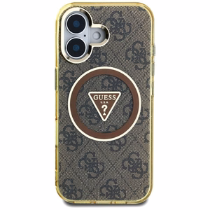 Guess IML Metal Glitter 4G Circle Triangle Magnetinis dėklas telefonui iPhone 16 - rudas