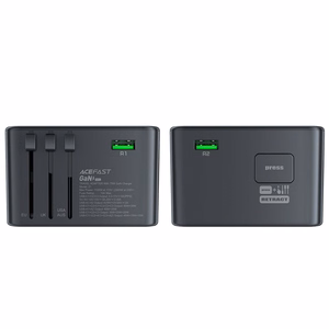 Universalus kelioninis įkroviklis Acefast Z1 75W GaN 2xUSB-A/3xUSB-C juodas