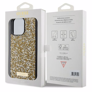 Guess Rhinestone Metal Logo dėklas telefonui iPhone 15 Pro Max - geltonas