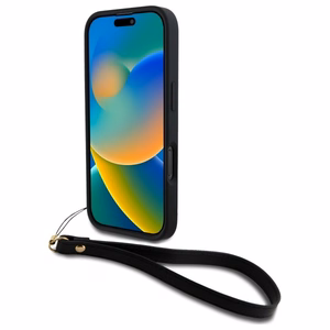 DKNY Wrist Strap Stock Logo dėklas telefonui iPhone 16 Pro - juodas
