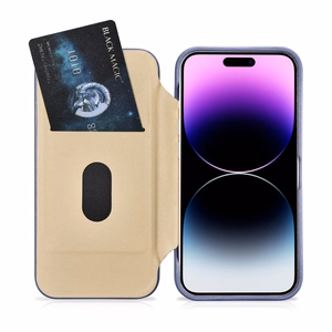 iCarer CE Premium odinis folio dėklas iPhone 14 Pro Max magnetinis atverčiamas odinis folio dėklas MagSafe šviesiai violetinė