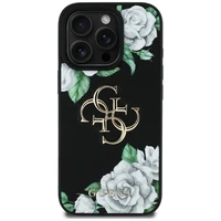 Guess Grained Roses Big 4G logo dėklas telefonui iPhone 16 Pro - juodas