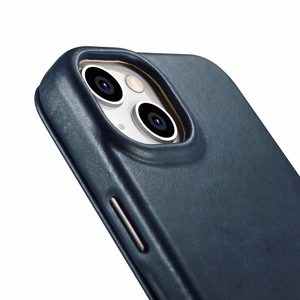 iCarer CE Premium odinis folio dėklas iPhone 14 Plus su MagSafe magnetiniu flipu - mėlynas