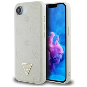 Guess Grained Hot Stamp Peony Triangle Logo Magnetinis dėklas telefonui iPhone 16e - smėlio
