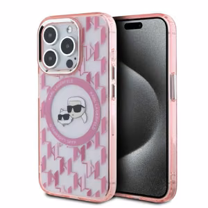 Karl Lagerfeld IML Monogram Karl & Choupette Head MagSafe Чехол для iPhone 15 Pro Max - розовый