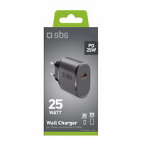 SBS TETR1CPD25 25W USB-C sieninis įkroviklis su Power Delivery - juodas