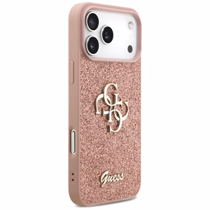 Guess Fiksuotas Blizgus Didelis 4G dėklas telefonui iPhone 17 Pro Max - rožinė