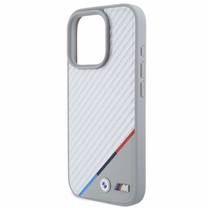 BMW M anglies trispalvė linija Magnetinis dėklas iPhone 16 Pro - pilkas