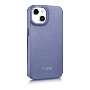 iCarer CE Premium odinis folio dėklas iPhone 14 Plus magnetinis atverčiamas odinis folio dėklas MagSafe šviesiai violetinė